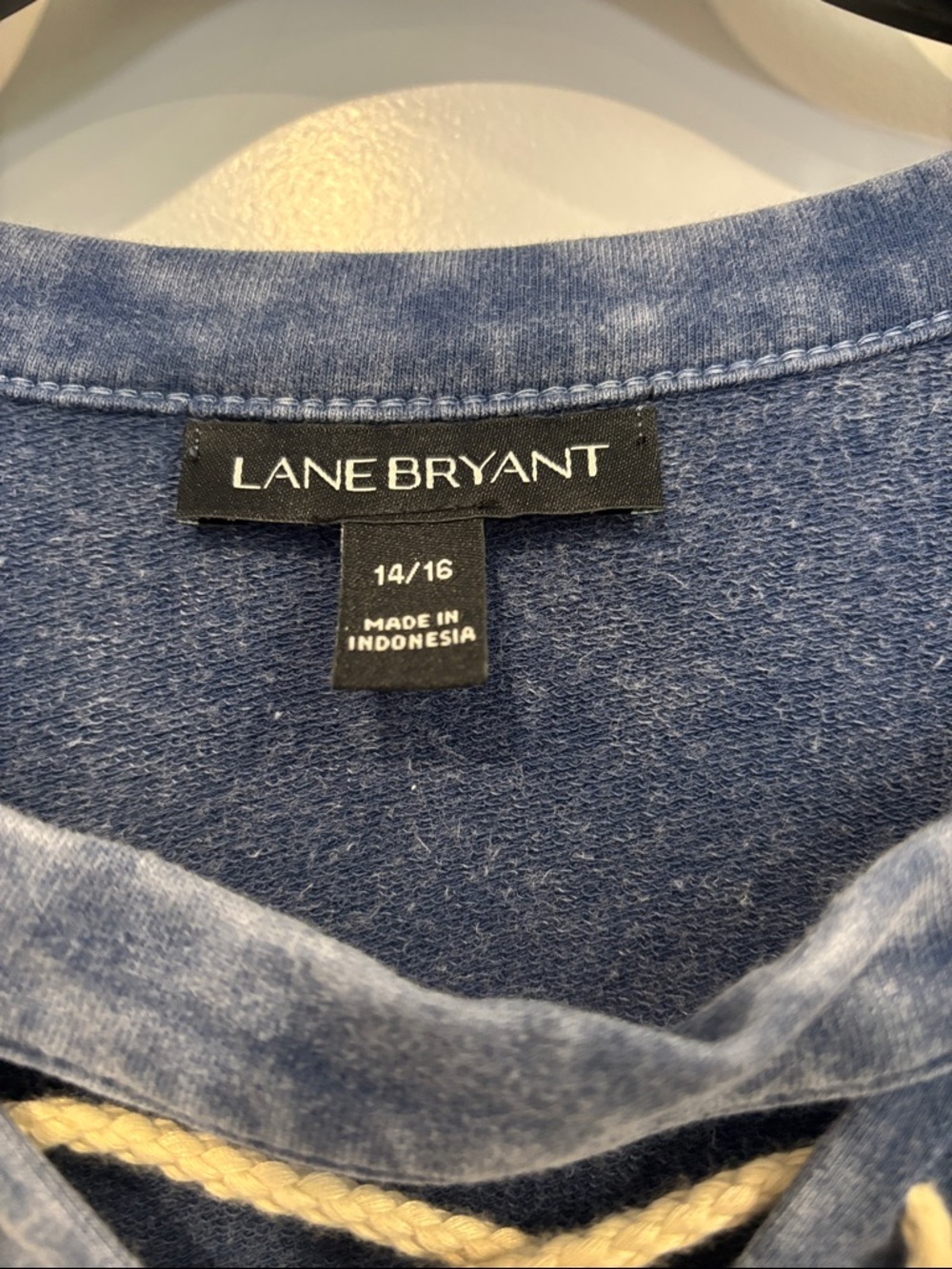 Lane Bryant Washed Blue Lace-Up Long Sleeve Pullover - Picture 2 of 6